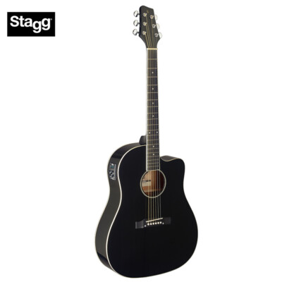 Stagg Cutaway Acoustic Electric Dreadnought Guitar - Black with Built In Tuner