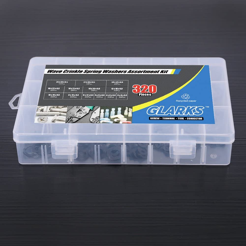 Glarks 320Pcs Carbon Steel Spring Washers Assortment Kit