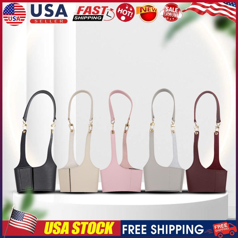 PU Leather Sling Carrier Pouch with Strap Beverage Cup Bag Reusable Cup Sleeve