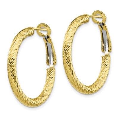Pre-owned Superdealsforeverything Real 10kt Yellow Gold 3x20 Diamond Cut Round Omega Back Hoop Earrings