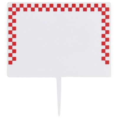 HUBERT  Deli Spear Tags with Red Check Border White Plastic - 2 1/2''H x 3 1/2''L