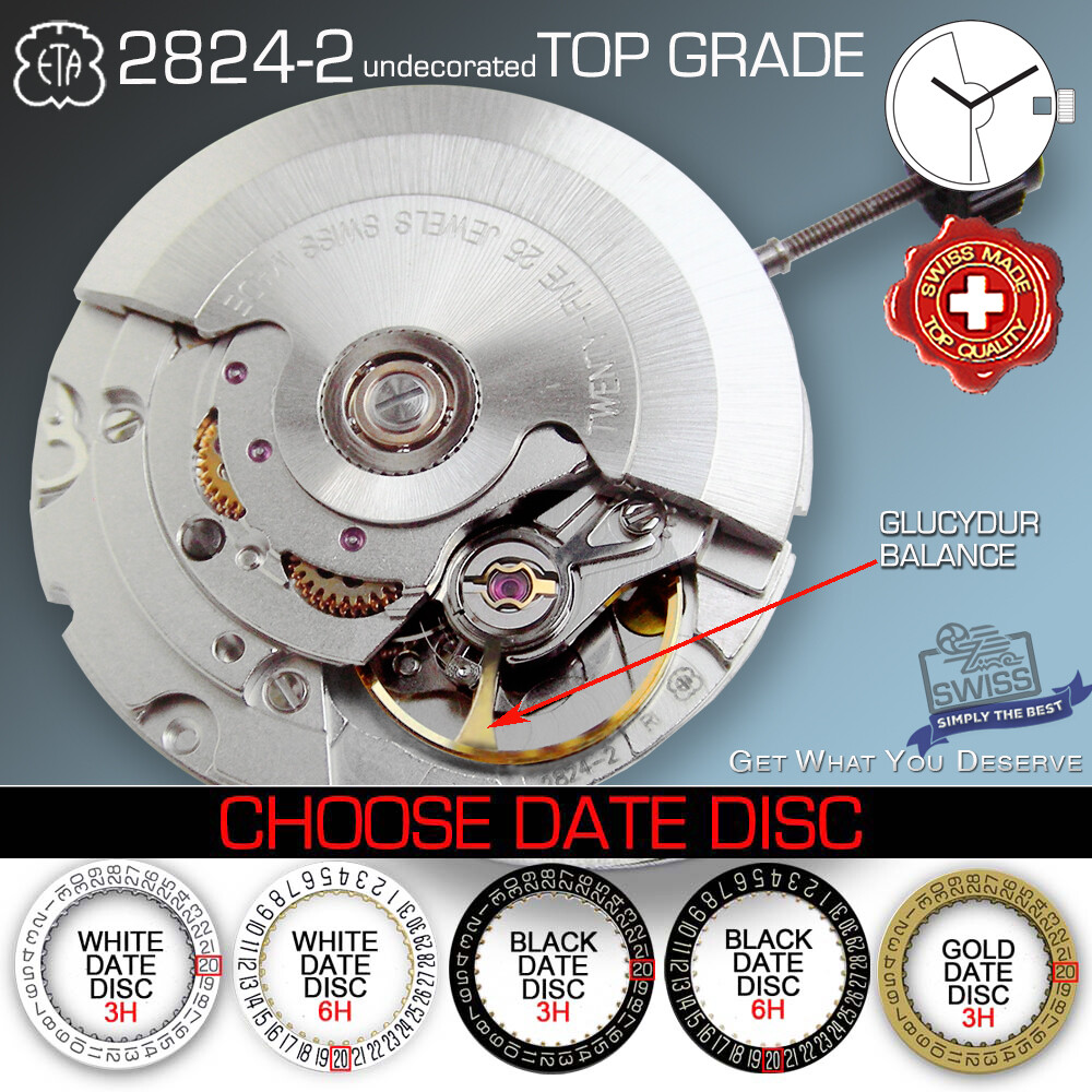 MOVEMENT AUTOMATIC ETA 2824-2 undecorated TOP GRADE, 5 DATE VARIATION SWISS MADE