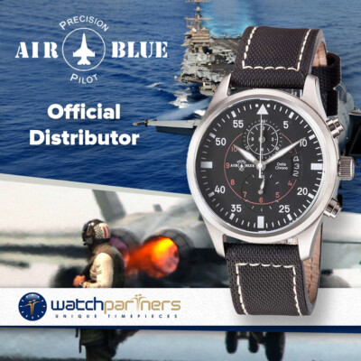Pre-owned Air Blue Delta Chrono Ss Watch 44mm S/steel Case 10atm Sapphire Glass Black Dial