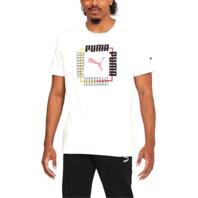 

Puma Box Graphic Crew Neck Футболка с коротким рукавом Мужские белые повседневные топы 67135302, Белый, Puma Box Graphic Crew Neck Short Sleeve T-Shirt