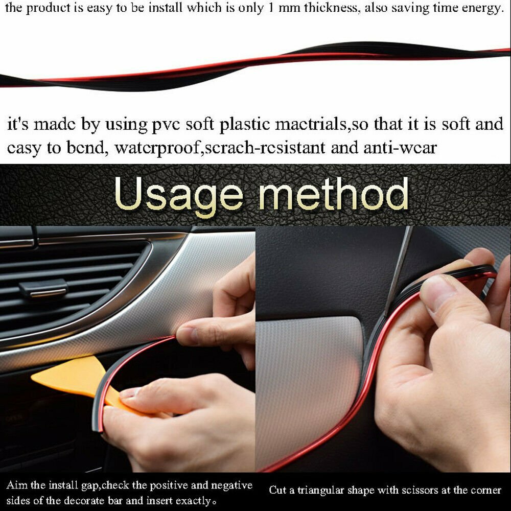 5M Car Interior Door Gap Edge Line Molding Trim Strip Decorate Red Accessories