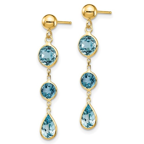 Pre-owned Goldia 14k Blue Topaz Gemstone Dangle Earrings In Yellow