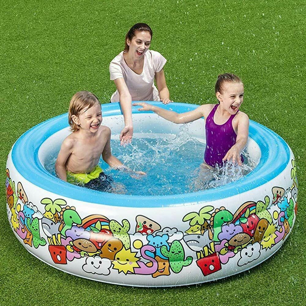 Piscina Rotonda Gonfiabile Personaggi Bambini Giardino 3 Anelli 152cm dfh