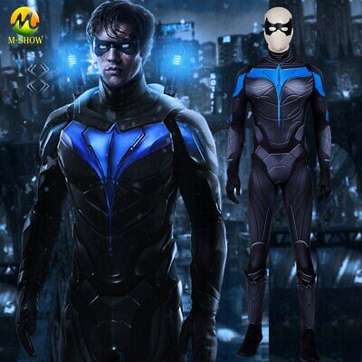 Titans Nightwing Cosplay Costume Dick Grayson Jumpsuit Glove Boots for Halloween