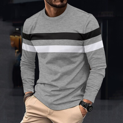 Pullover Long Sleeve Men Tops T-Shirts Basic Tees Fashion Casual Round Neck