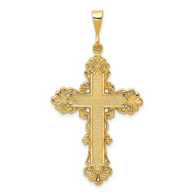 Pre-owned Skyjewelers Real 14kt Yellow Gold Fleur De Lis Cross Pendant