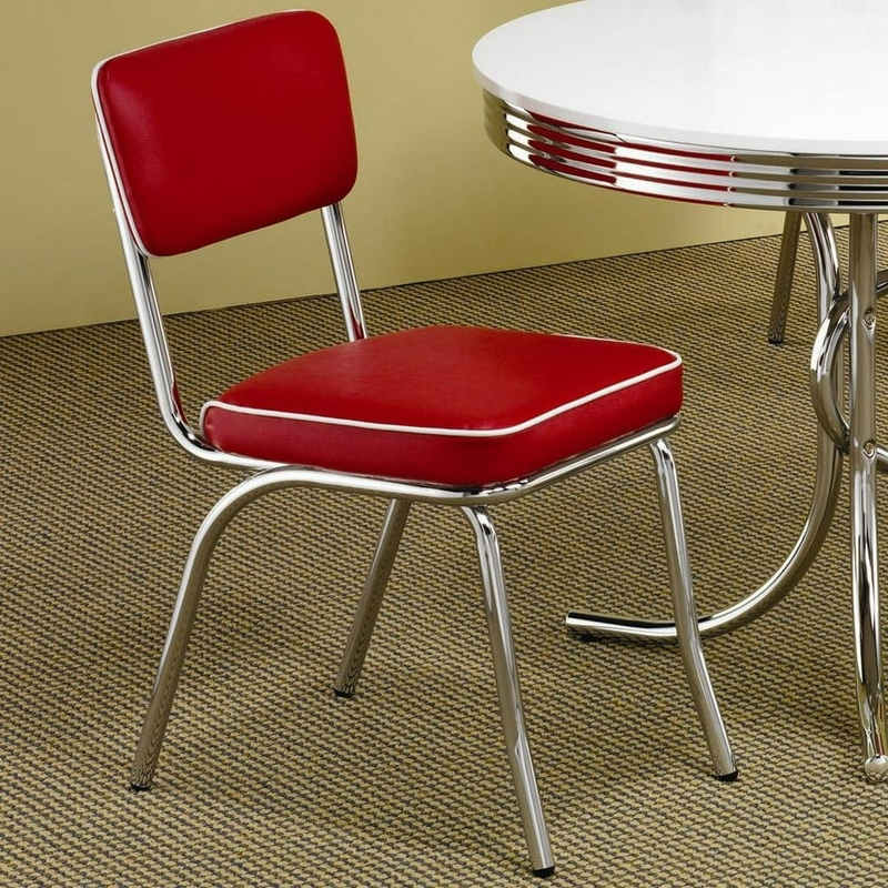 Retro Dining Chairs Set of 2 Red Open Back Side Chrome Vintage Diner Style Seat