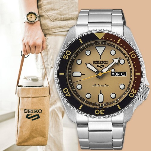 Pre-owned Seiko 5 Sports Srpk45k1 Automatic Milk Tea Beige Brown Exclusive Limited