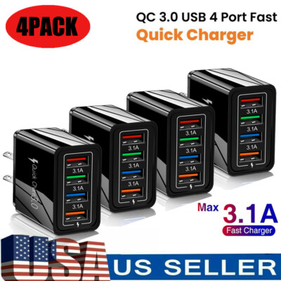 4Pack 4 Port Fast Quick Charge QC 3.0 USB Hub Wall Charger Power Adapter Plugs