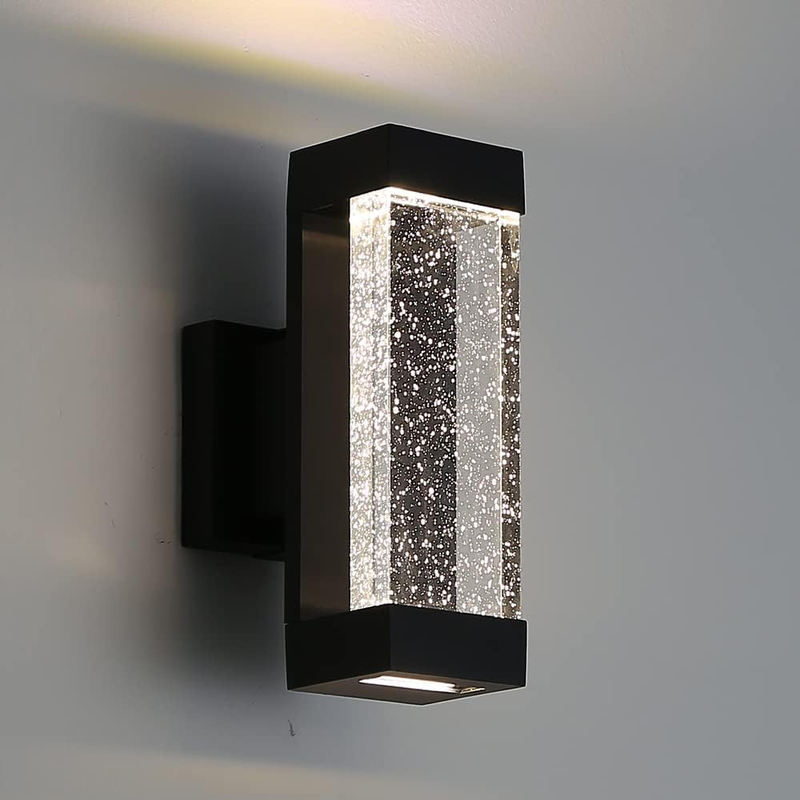 Modern Crystal Bubble Outdoor Wall Light, Matte Black Painted, 12 W 3500 K Warm White up down Light Fixture