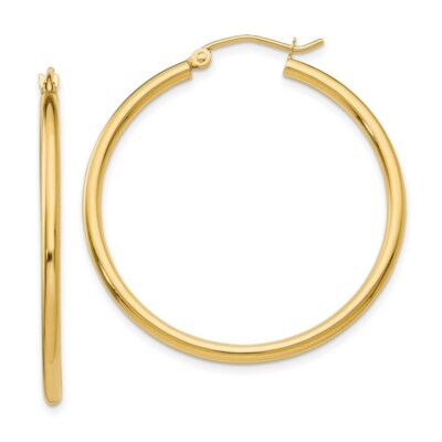 Pre-owned Skyjewelers Real 14kt Yellow Gold Polished 2x35mm Tube Hoop Earrings