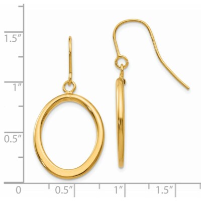 Pre-owned Superdealsforeverything Real 14kt Yellow Gold Polished Tapered Flat Oval Dangle Earrings