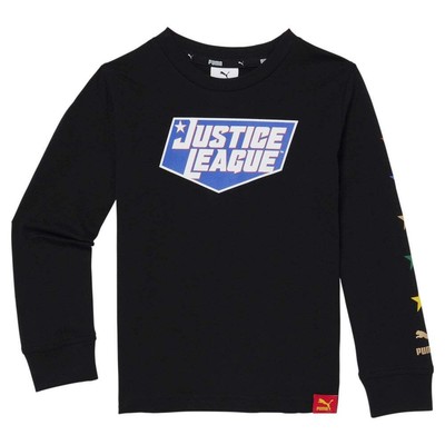 Футболка Puma Justice League Ctn Jersey Ls Fashion для мальчиков, черная повседневная 858530-01