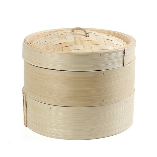8'' Wooden Dim Sum Bamboo Steamer 2 Tier Dumplings Basket Steam Cooker Rice Cook