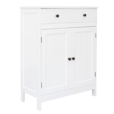 White Wooden Bathroom Floor Cabinet Storage Cupboard W/ Shelves for Home Kitchen