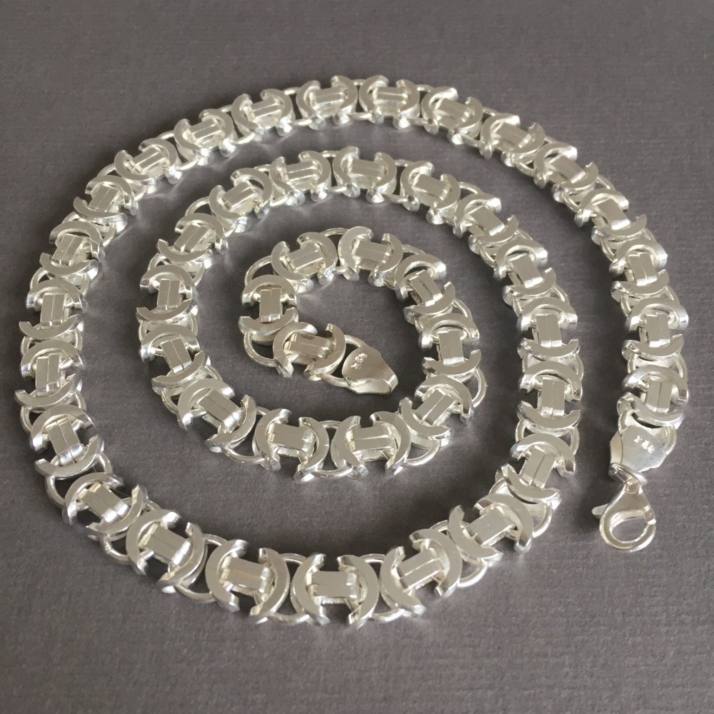 Pre-owned Handmade Mens Boy Flat Byzantine Bali Chain Necklace 925 Sterling Silver 7mm 24inch 53gr