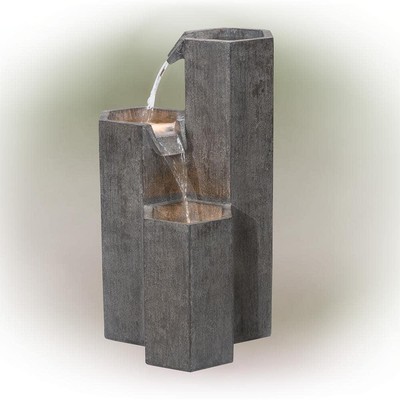 Alpine Corporation Fountain 25''x14''x14'' 3-Tier Hexagonal Columns w/LED Lights