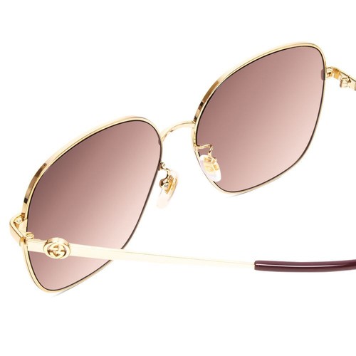 Pre-owned Gucci Gg1089sa-002 Womens Oversized Designer Sunglasses In Gold/plum/brown 61 Mm In Multicolor