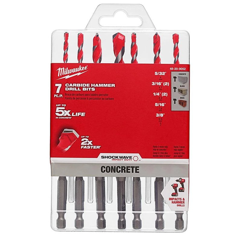 Hammer Drill Carbide Masonry Bit Kit Wide Flute Concrete Brick 1/4 Hex Shank NEW