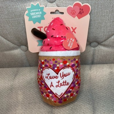 Love You a Latte Coffee Plush Dog Toy NWT Pink Puppy Coffee Cute Fun Gift