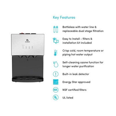 Avalon A12 Countertop Water Cooler Dispenser Bottle Less Self Cleaning 3 Temp
