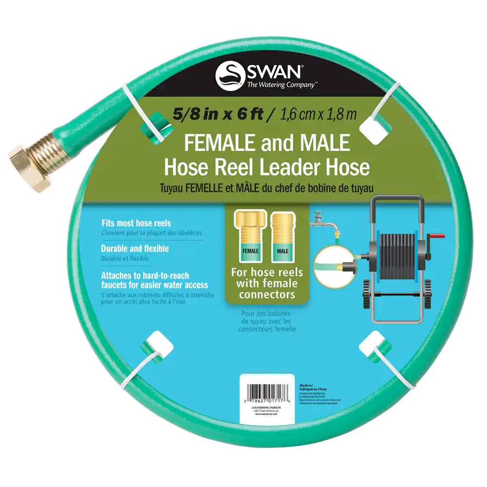 Hose Reel Leader Hose 5/8 inch X 6 Ft. Light Duty with Female and Male Couplings