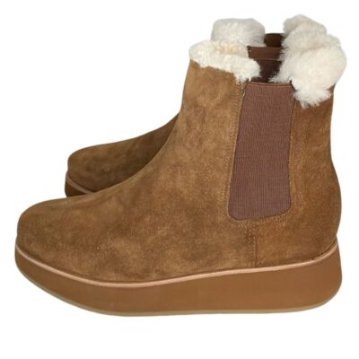 Pre-owned Bernardo Tobacco Split Suede Cozy Booties Size 8.5 In Brown