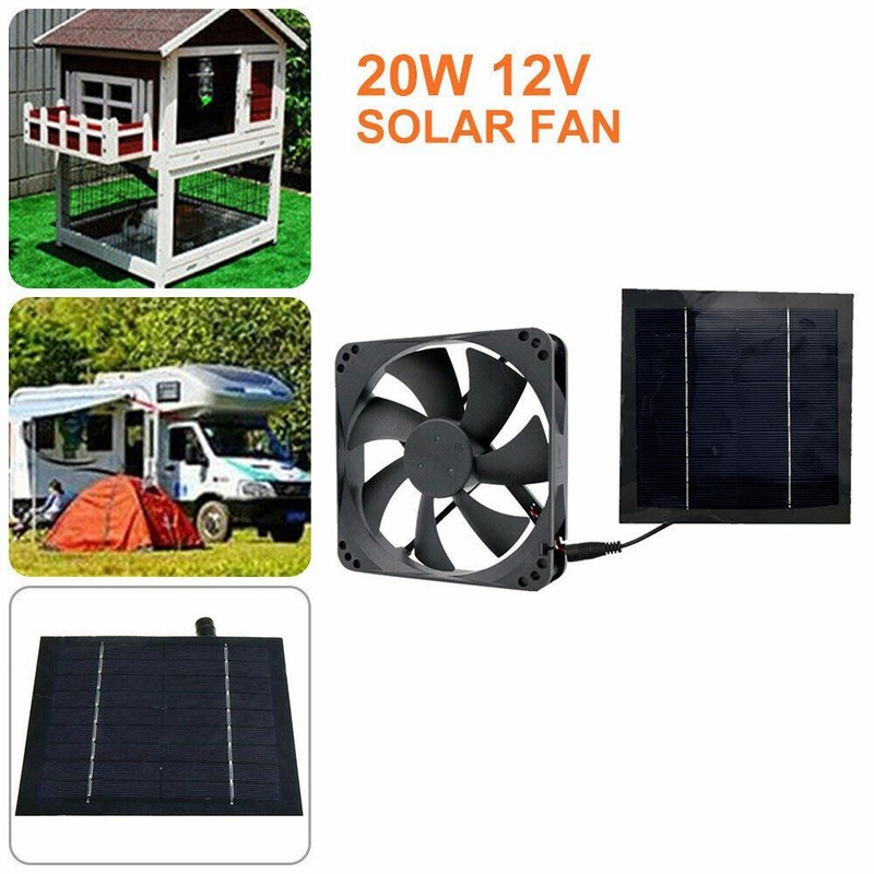 Dog Chicken House 20W Greenhouse Mini Ventilator Camping Fan Solar Panel Fan