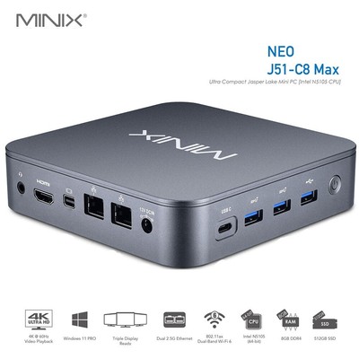 MINIX NEO J51-C8 MAX mini pc Intel N5015 8G DDR4 512G SSD Windows 11 Pro Wifi6