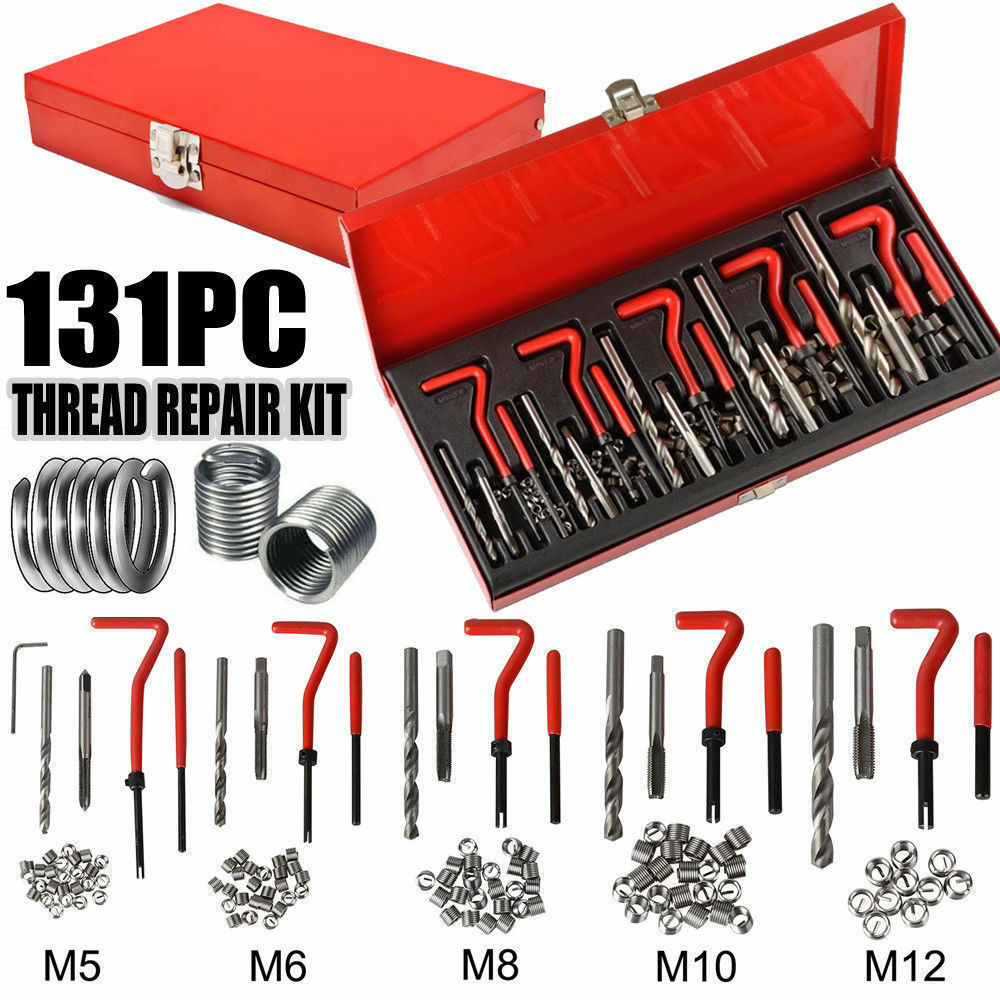 131PCS Metric Thread Repair Kit HSS Drill Helicoil Tap Insertion Tool Set