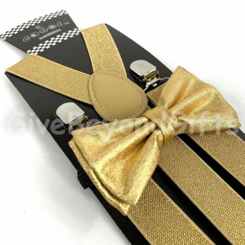 Suspender And Bow Tie Adults Men Metallic Gold Wedding Formal Wear Accessories