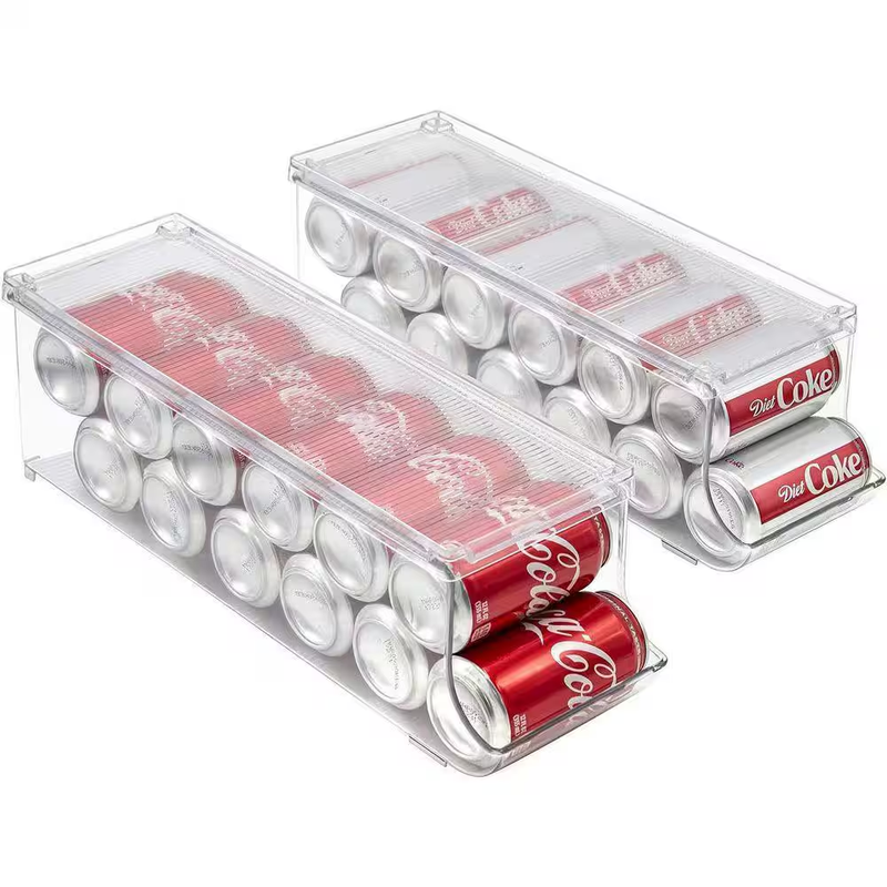 Can Organizer Bin Set Soda Can Dispenser Fridge Storage Stackable Clear 2 Pack