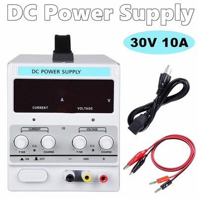 Adjustable Power Supply 30V 10A 110V Precision Variable DC Digital Lab w/clip