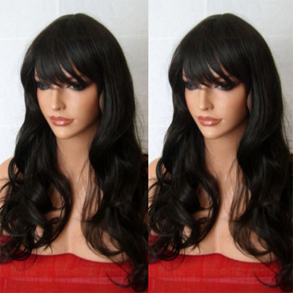 Hair Wig With Bangs Thick Long Curly Wavy Full Wig Women Natural