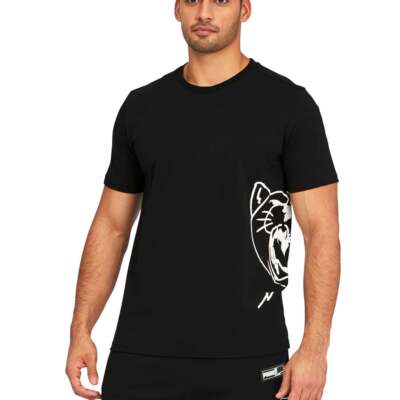

Puma Cat Jaws Graphic Crew Neck Short Sleeve TShirt Mens Black Casual 530561-02, Черный, Puma Cat Jaws Graphic Crew Neck Short Sleeve TShirt