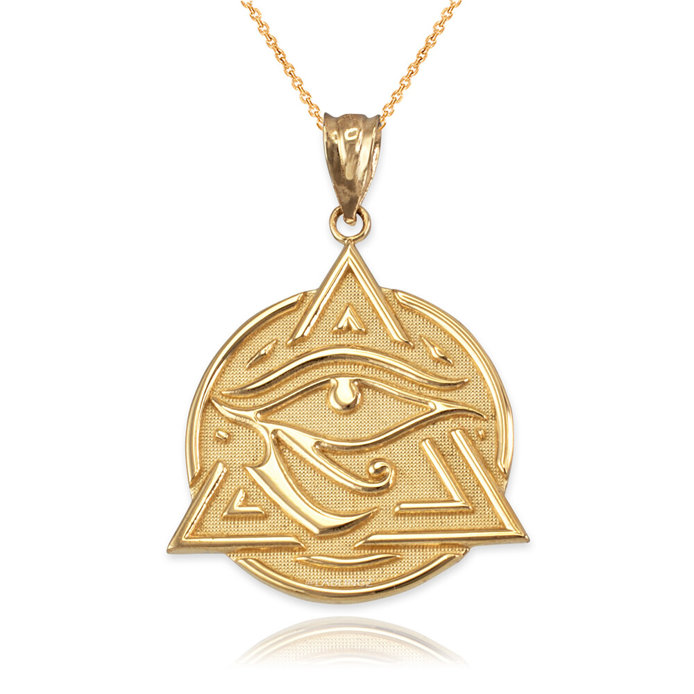 Pre-owned La Blingz Gold Eye Of Horus Illuminati Pendant Necklace In Yellow Gold