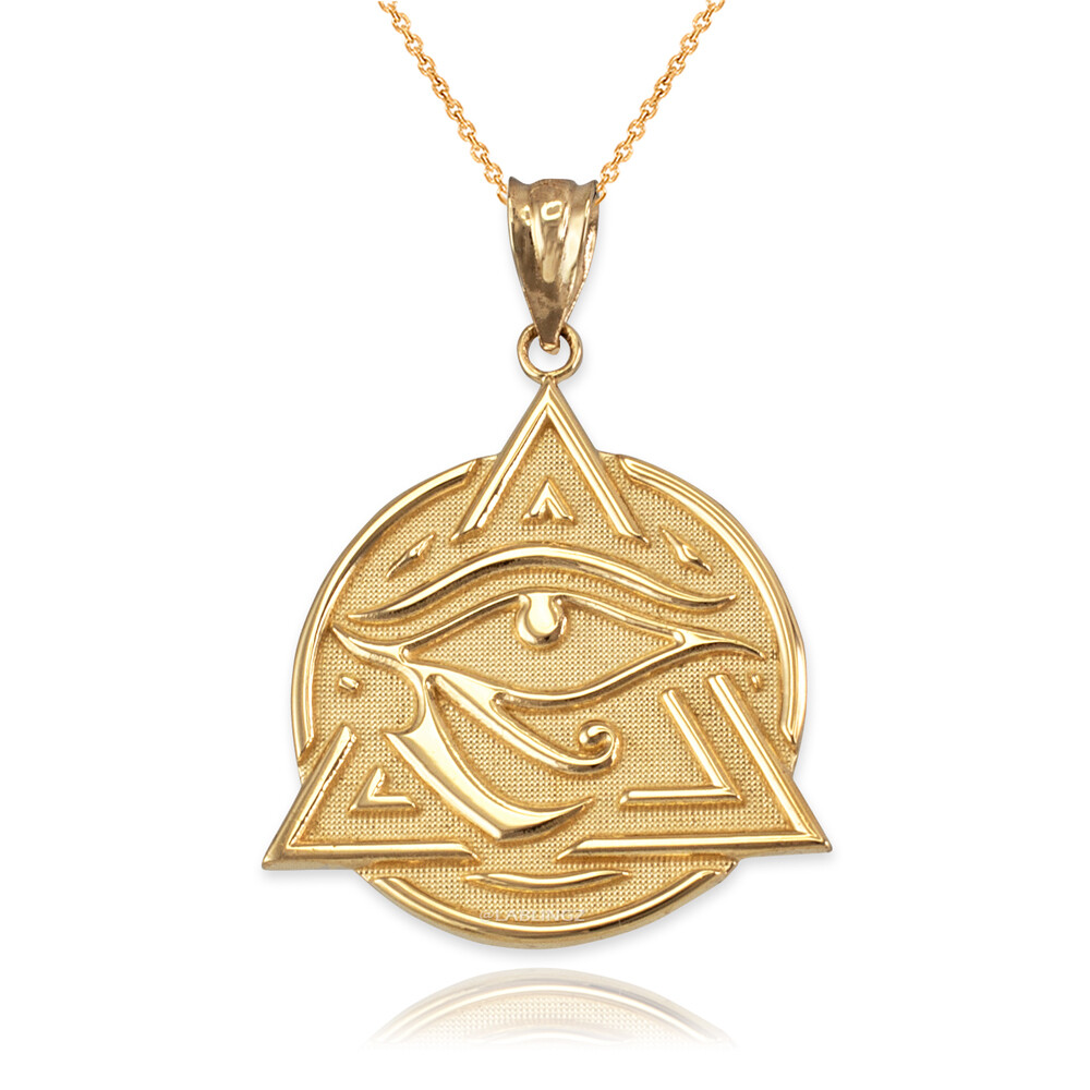 Pre-owned La Blingz Gold Eye Of Horus Illuminati Pendant Necklace In Yellow Gold