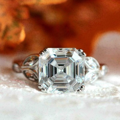 3Ct Asscher & Marquise Cut Simulated Engagement Ring 14k White Gold Finish