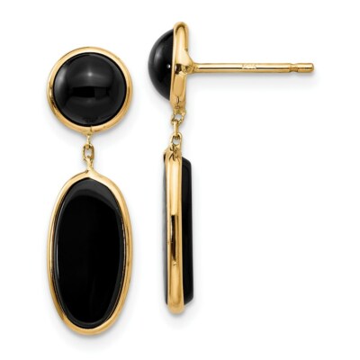 Pre-owned Skyjewelers Real 14kt Yellow Gold Onyx Oval Dangle Post Earrings
