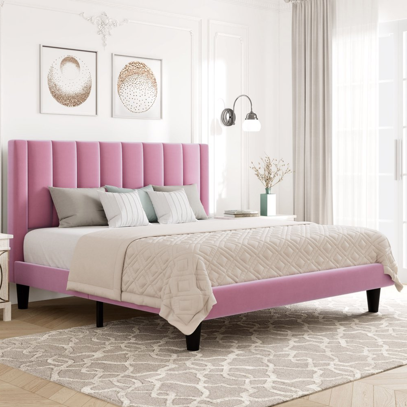 With Velvet Vertical Channel Headboard Wood Slat