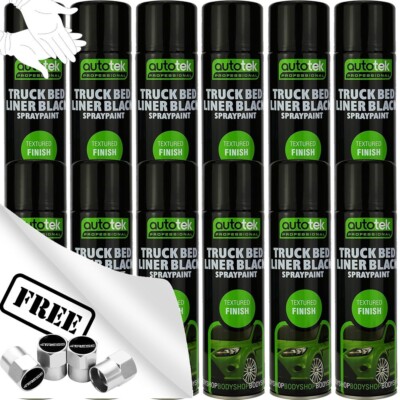 12x Autotek Truck Bed Liner Black Aerosol Spray Paint 500ml Professional Can+G+C