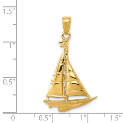 Pre-owned Superdealsforeverything Real 14kt Yellow Gold Polished Sailboat Pendant