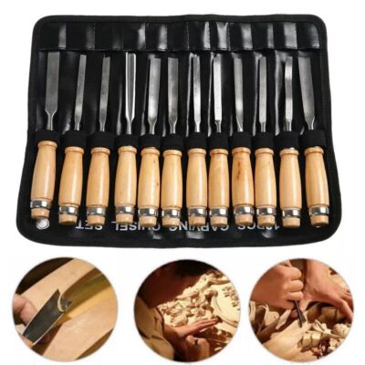 12Pcs Wood Carving Chisel Tool Set Woodworking Gouges DIY Detailed Hand Tools /w