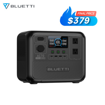 BLUETTI AC70 1000W Portable Power Station 2000W Power Lifting Solar Generator