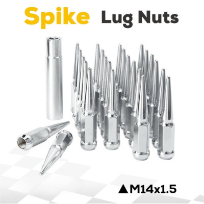 24 PCS 14x1.5 Spike Lug Nuts Chrome For Chevy Silverado Tahoe 4.4'' Tall w/ Key