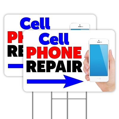 Cell Phone Repair (Arrow) 2 Pack Double-Sided Yard Signs (Made In Texas)